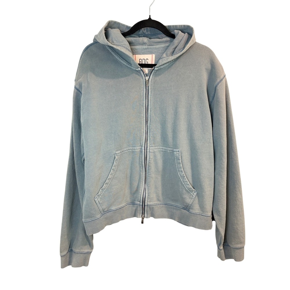 BDG Light Blue Zip Up Hoodie Womens Large Urban Outfitters Faded Sweatshirt